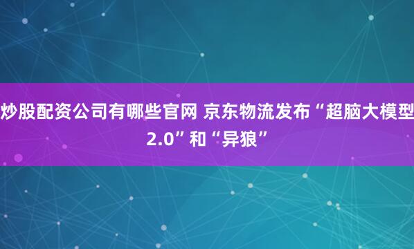 炒股配资公司有哪些官网 京东物流发布“超脑大模型2.0”和“异狼”