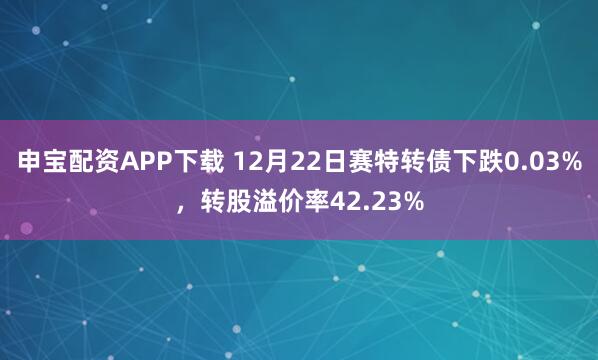 申宝配资APP下载 12月22日赛特转债下跌0.03%，转股溢价率42.23%