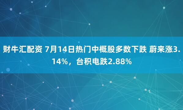 财牛汇配资 7月14日热门中概股多数下跌 蔚来涨3.14%，台积电跌2.88%